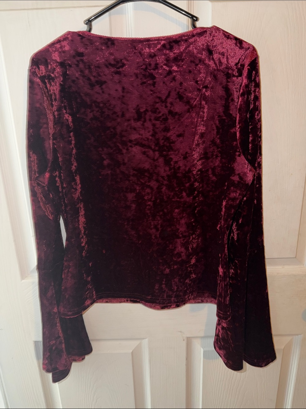 Killstar Burgundy Crushed Velvet V-Neck Long Sleeve Top - Picture 3 of 4